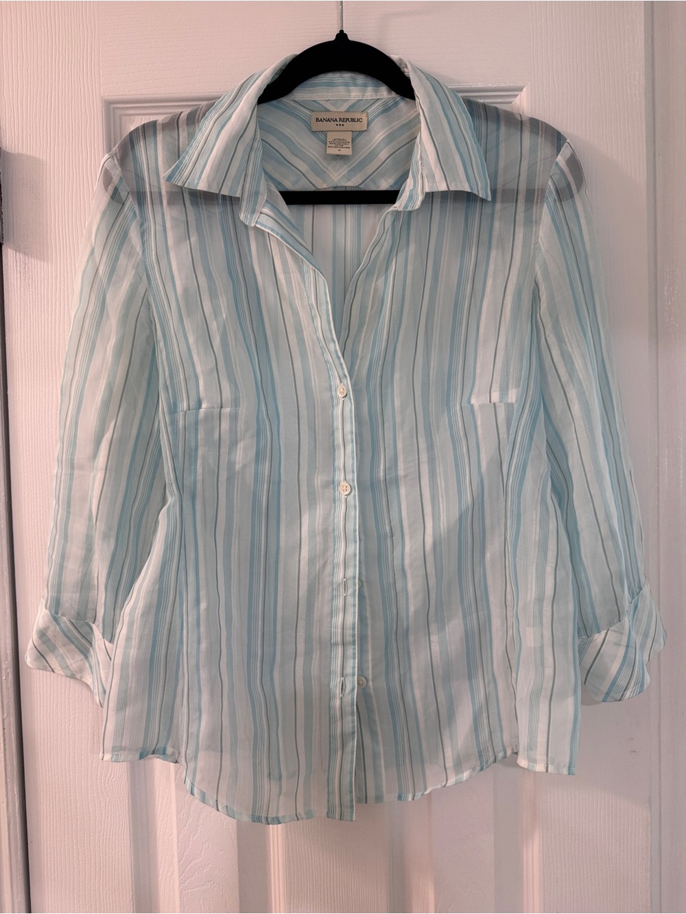 Banana Republic Light Blue and White Striped Dress Shirt